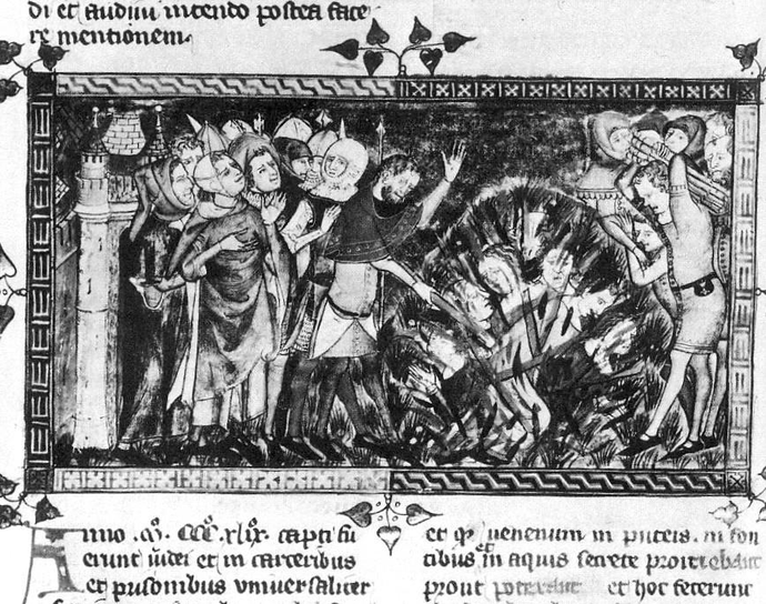 Abbildung 2: Judenverbrennung. Zeichnung aus einer mittelalterlichen Handschrift.