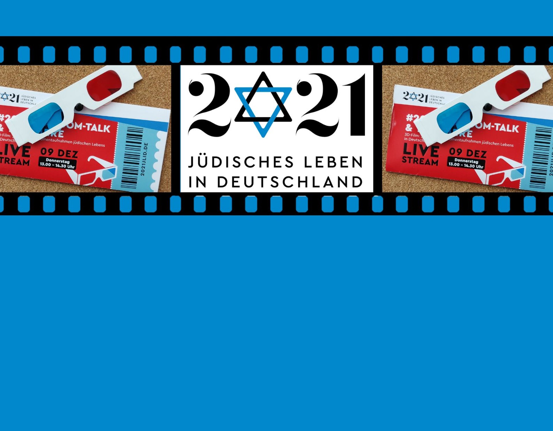 Ein Filmstreifen mit dem Logo des Vereins "2021 Jüdisches Leben in Deutschland"