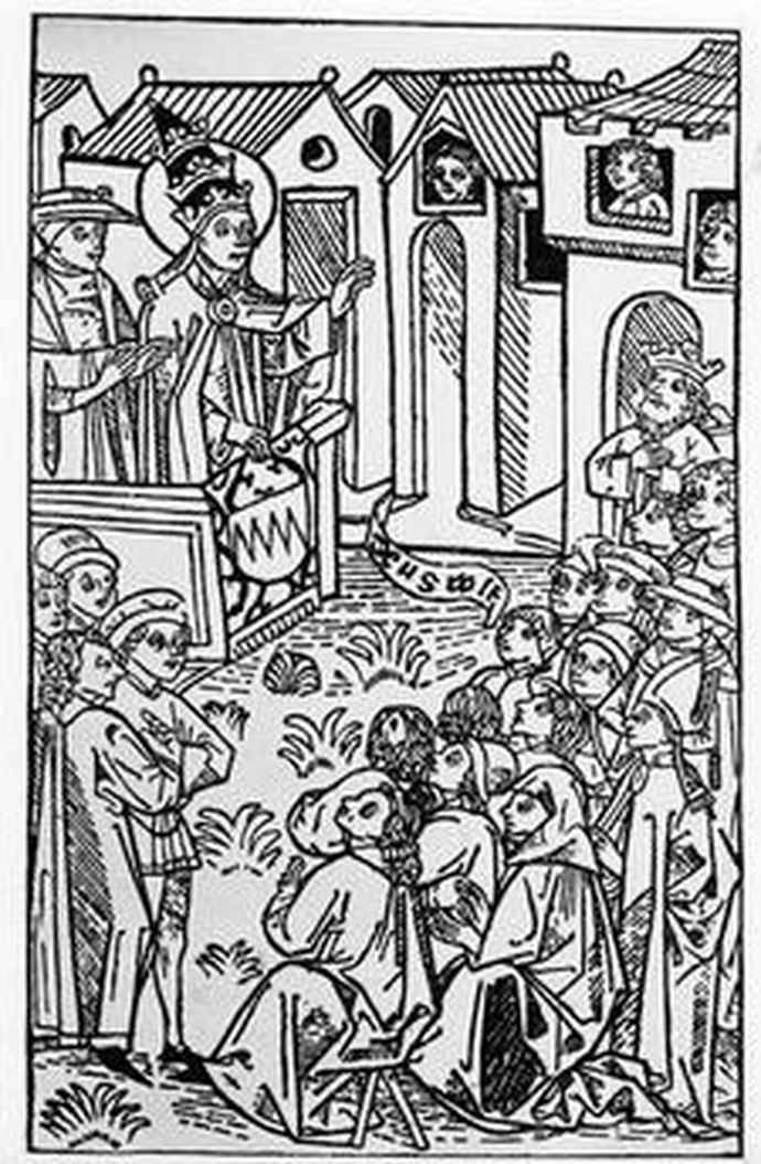 Abbildung 1: Ausrufung des Ersten Kreuzzugs durch Papst URBAN II. (Holzschnitt 1467).